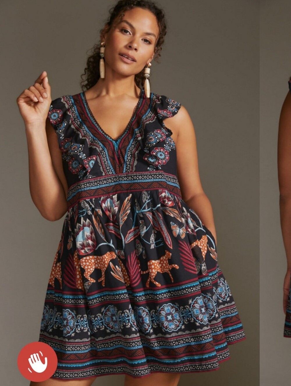 Anthropologie V Neck Plunge Boho Tunic Ruffle Dress